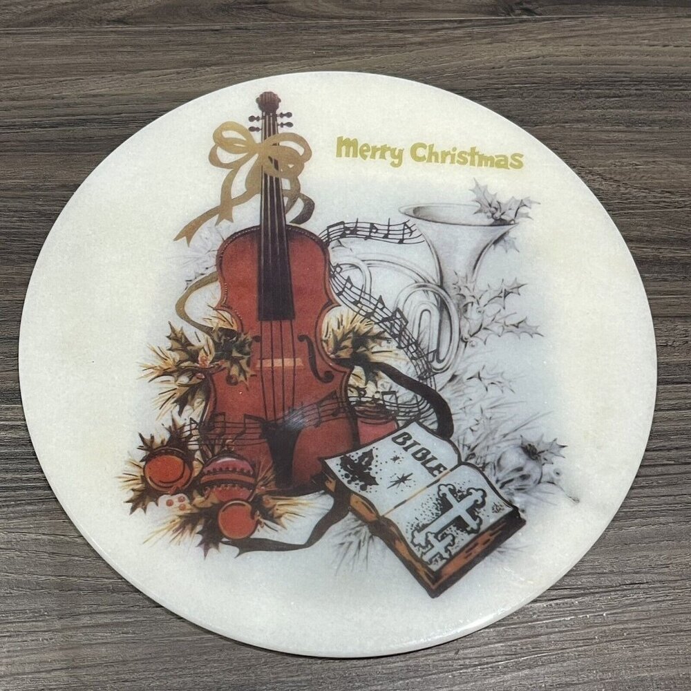 Vintage Religious Bible Music Merry Christmas Violin Stone Decorative Plate